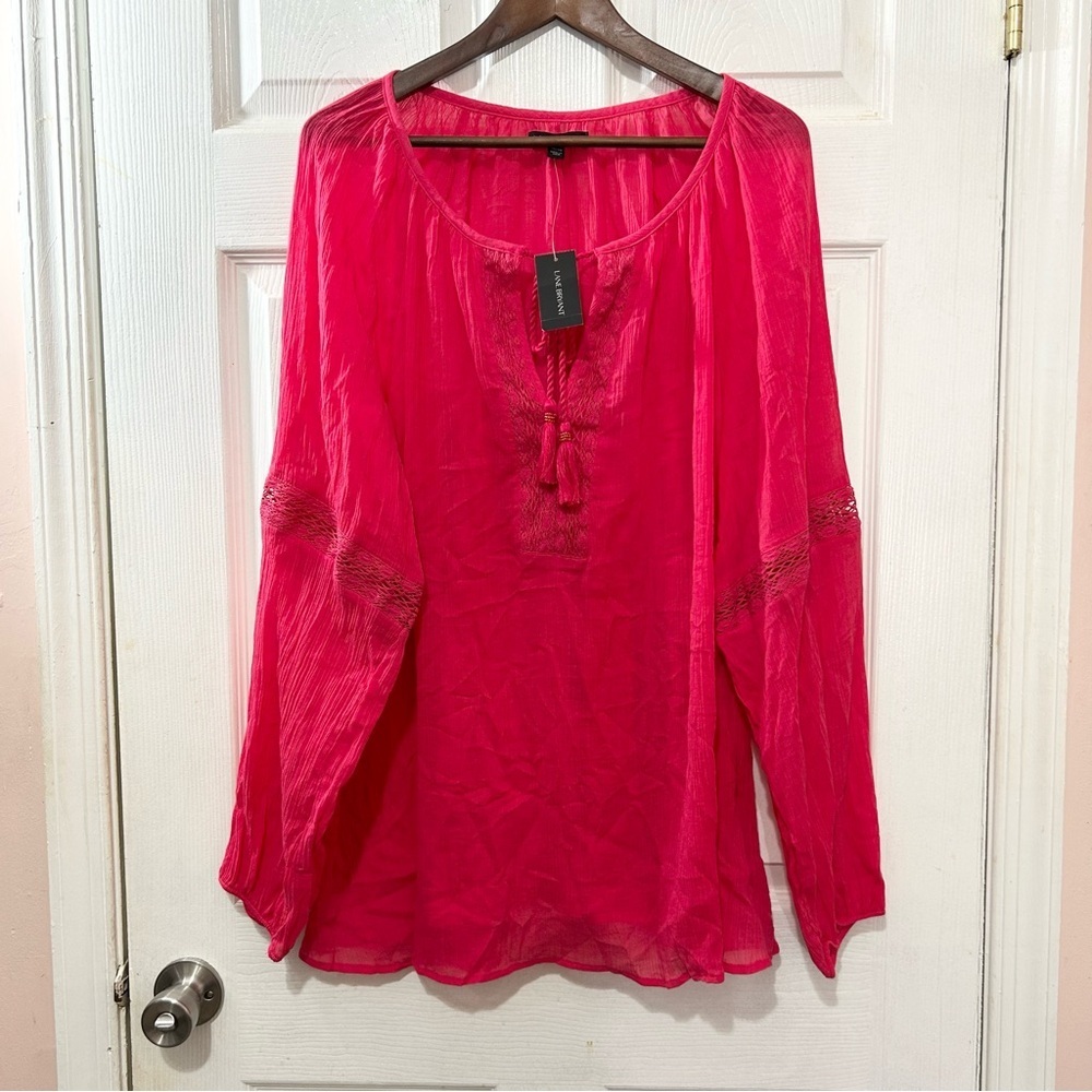 Lane Bryant Vibrant Pink Blouse Tunic Size 26/28 NWT